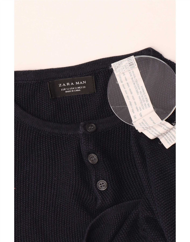 Мужской свитер Zara на пуговицах, маленький, темно-синий, акрил