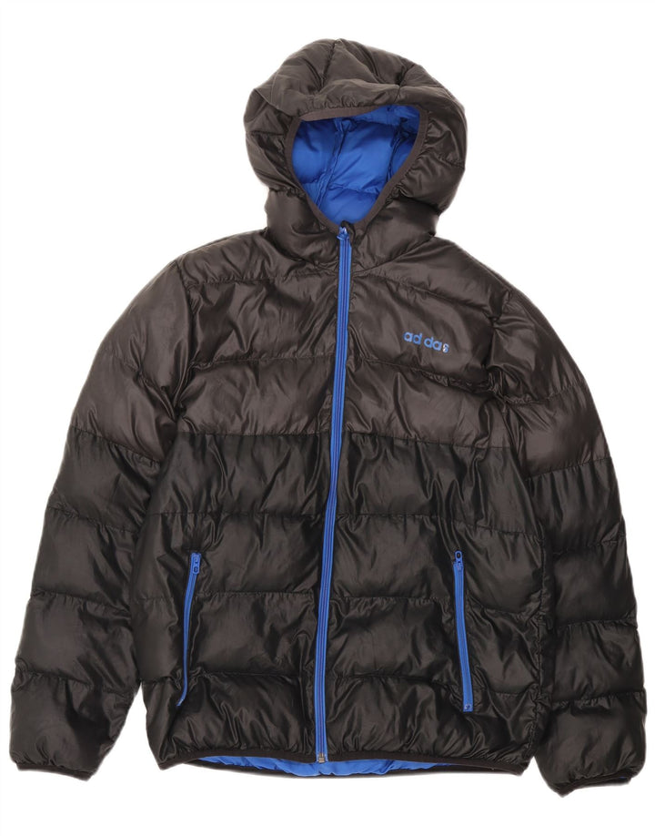 Утепленная куртка ADIDAS для мальчиков с капюшоном 13-14 лет, черный полиэстер с цветными блоками