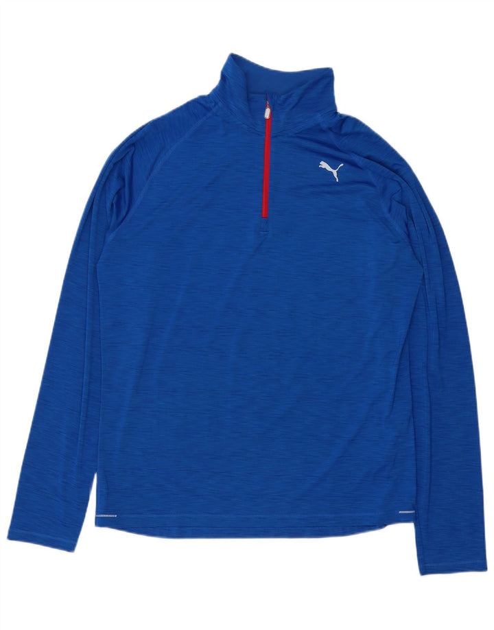 Мужской топ Puma с воротником на молнии и длинными рукавами, большой синий полиэстер с крапинками