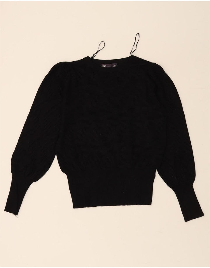 MARKS & SPENCER Womens Crew Neck Jumper Sweater UK 10 Small Black Viscose Vintage Marks & Spencer and Second-Hand Marks & Spencer from Messina Hembry 