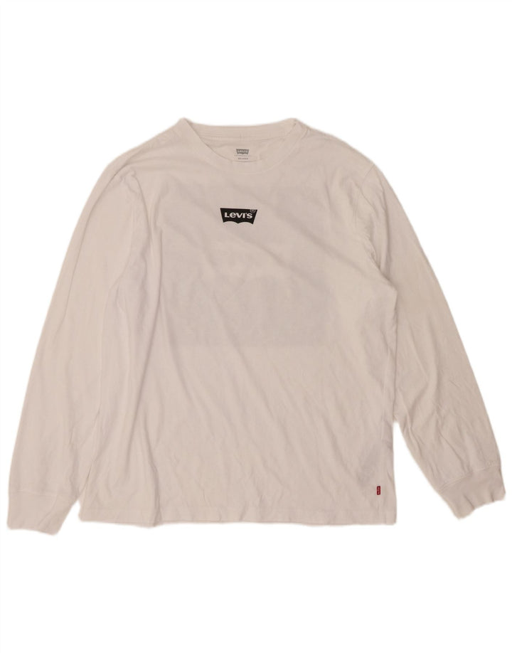 Мужской свободный топ с рисунком LEVI'S, длинный рукав, средний белый хлопок, хлопок