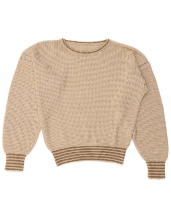 ВИНТАЖНЫЙ женский укороченный джемпер с круглым вырезом, Великобритания, 16, большой, в белую полоску