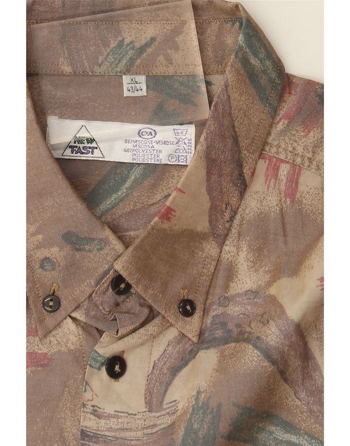 Новая мужская рубашка с коротким рукавом с абстрактным узором Fast, размер 43/44 XL, коричневая