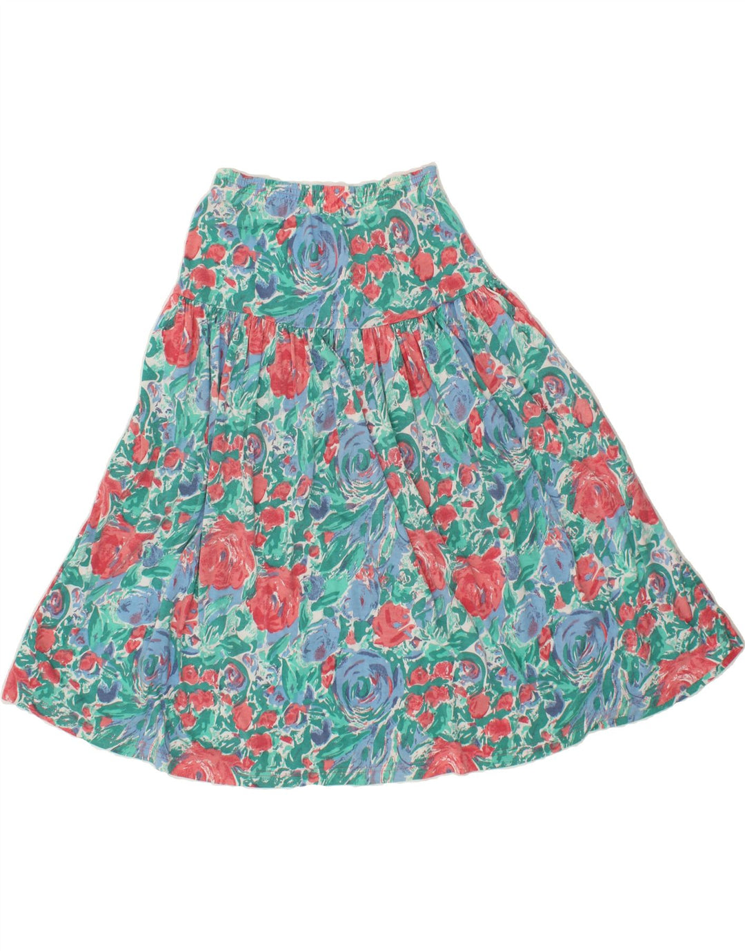 VINTAGE Womens Pleated A-Line Skirt W30 Medium Green Floral Polyester Vintage Vintage and Second-Hand Vintage from Messina Hembry 