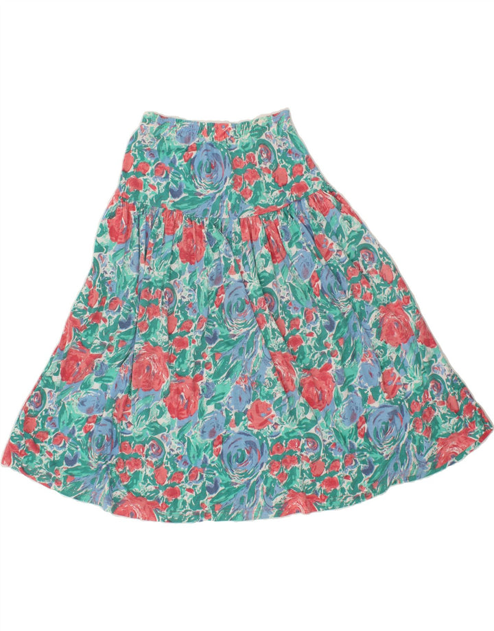 VINTAGE Womens Pleated A-Line Skirt W30 Medium Green Floral Polyester Vintage Vintage and Second-Hand Vintage from Messina Hembry 