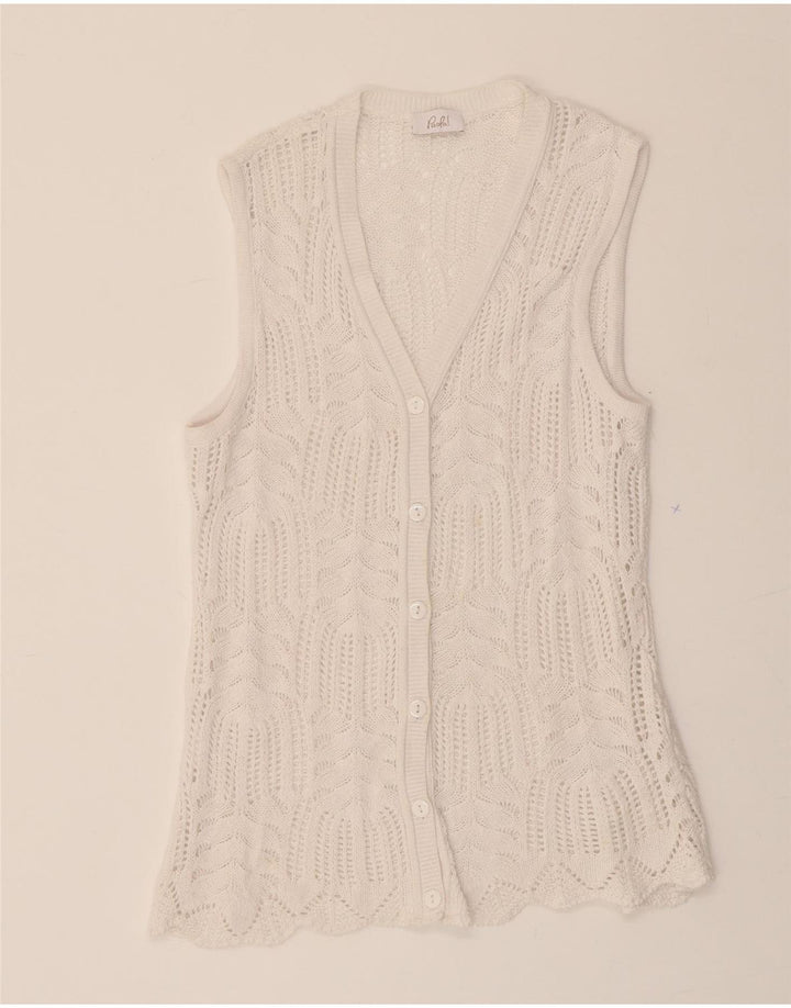 PAOLA Womens Sleeveless Cardigan Sweater UK 14 Medium White Vintage Paola and Second-Hand Paola from Messina Hembry 