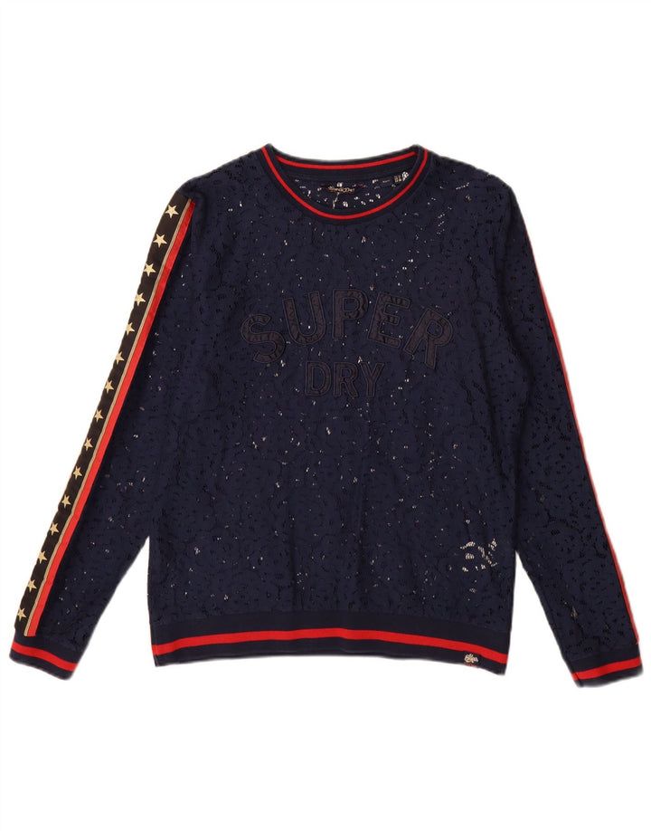 Женский топ Oversized с рисунком Superdry с длинным рукавом UK 10, маленький темно-синий