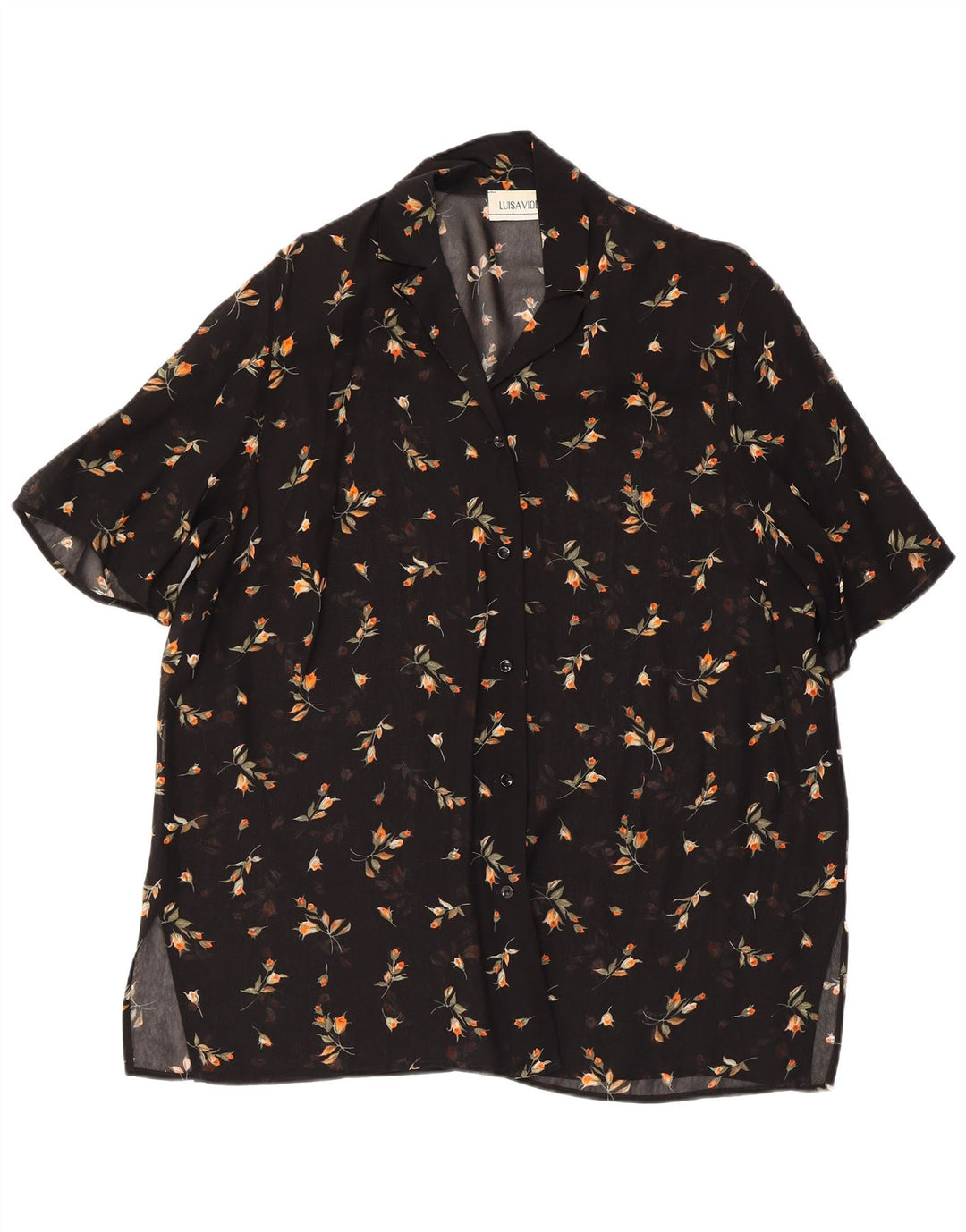 Женская прозрачная блузка-рубашка LUISA VIOLA UK 20 2XL, черная с цветочным принтом