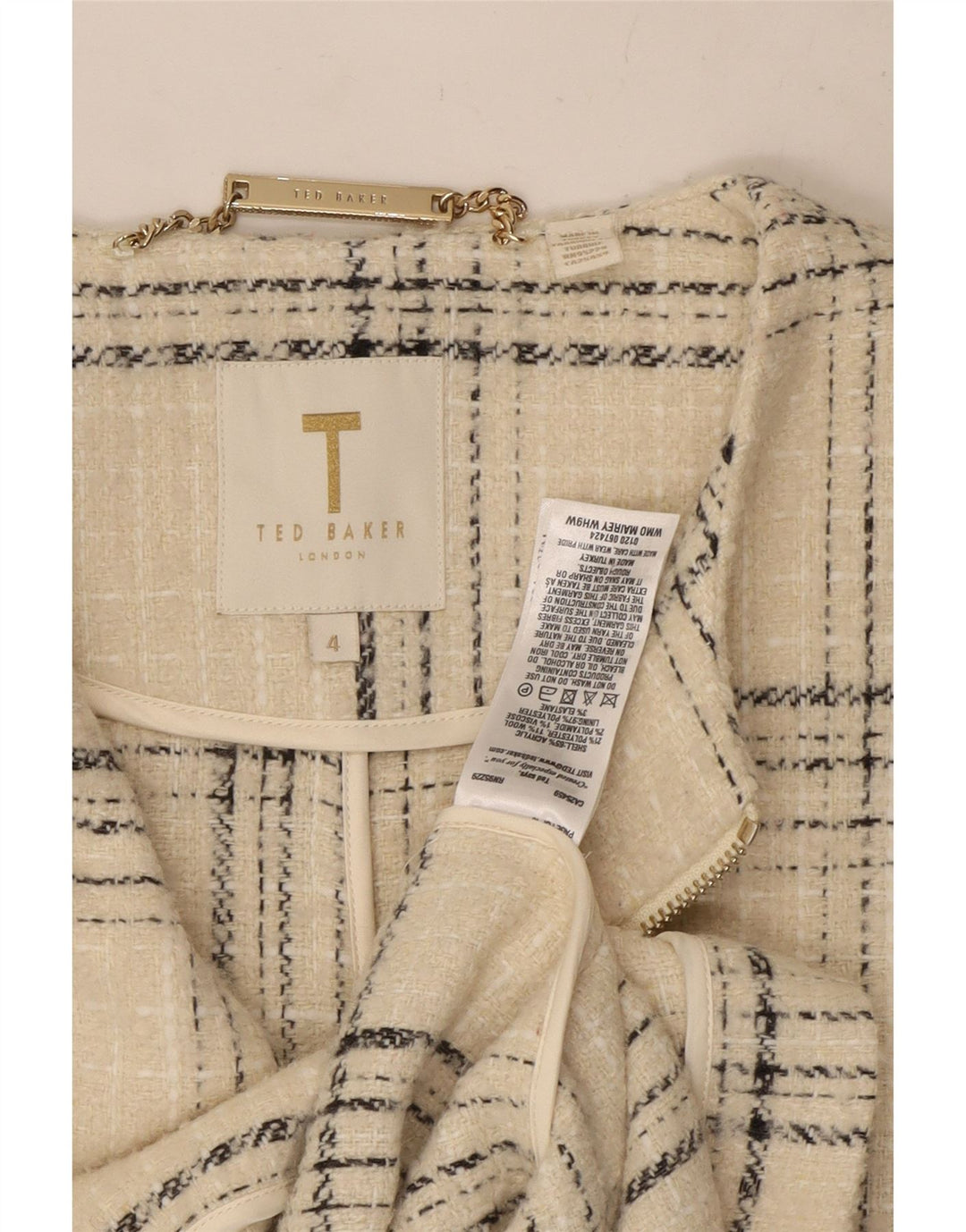 Женское пальто Ted Baker, размер 4, большое, в клетку белого цвета, акрил