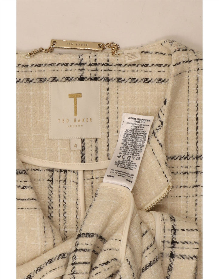 Женское пальто Ted Baker, размер 4, большое, в клетку белого цвета, акрил