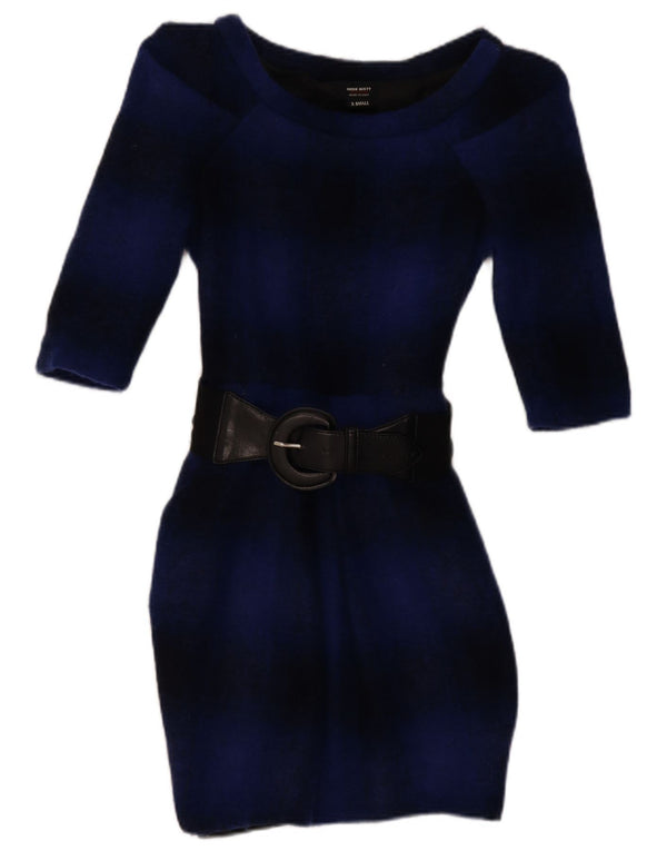 MISS SIXTY Womens 3/4 Sleeve Bodycon Dress UK 6 XS Blue Check Wool