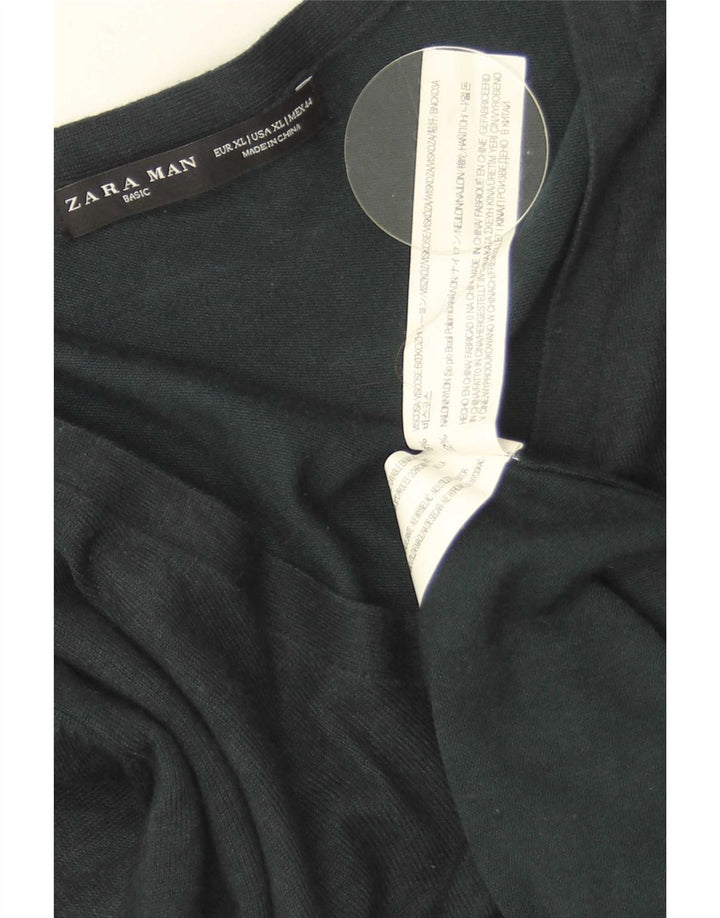 Мужской джемпер с v-образным вырезом Zara XL, зеленый вискоза