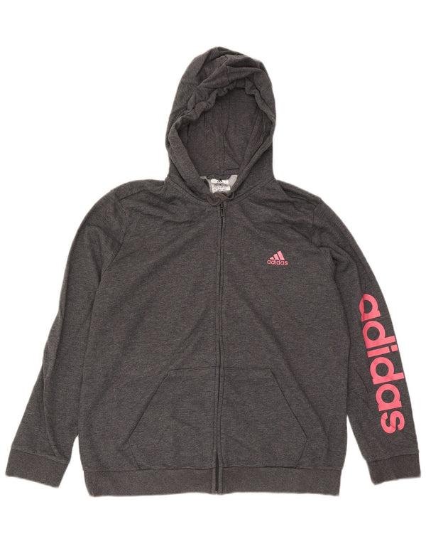 Женский свитер с капюшоном Adidas на молнии с графическим рисунком, Великобритания, 20/22 XL, серый хлопок