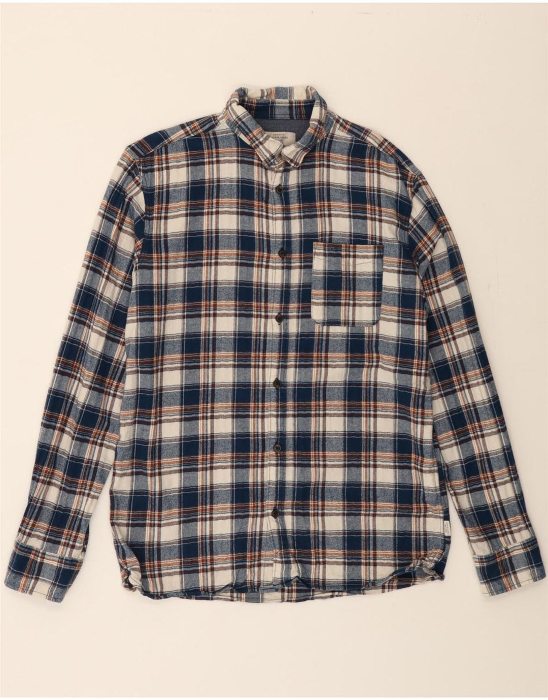 JACK & JONES Mens Flannel Shirt Large Navy Blue Check Cotton Vintage Jack & Jones and Second-Hand Jack & Jones from Messina Hembry 