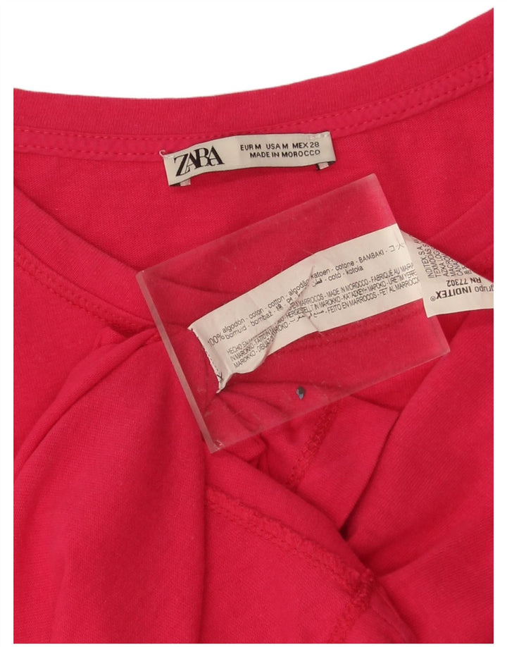 Женская футболка оверсайз Zara Top UK 14, хлопковый средний розовый цвет