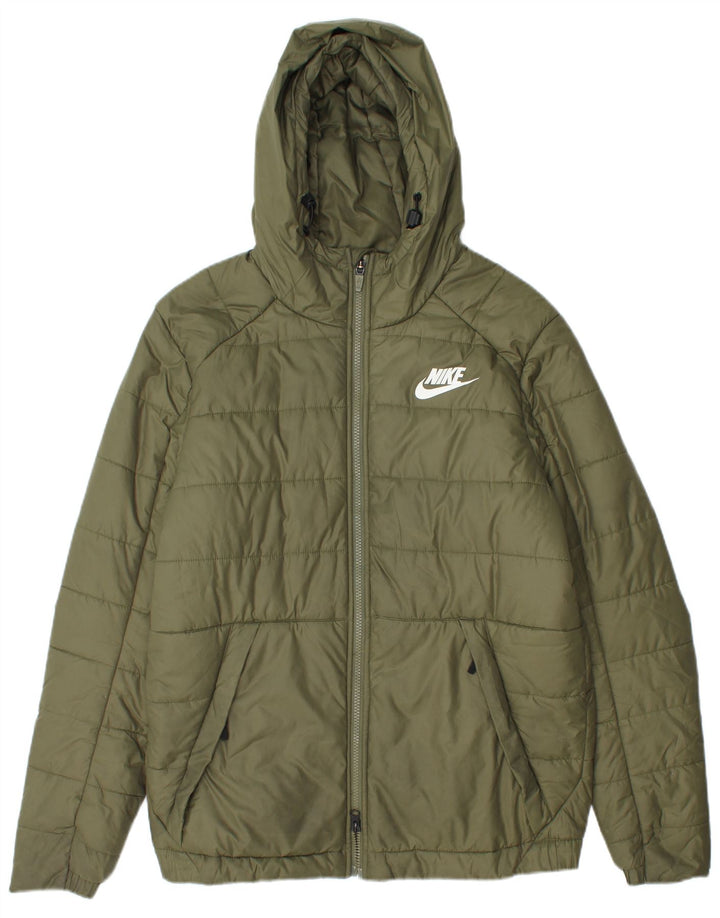 Мужская утепленная куртка с капюшоном Nike UK 38, средний цвет хаки, полиэстер