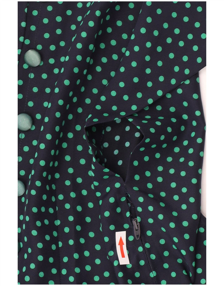 Винтажное женское платье А-силуэта UK 10, маленькое темно-синее в горошек