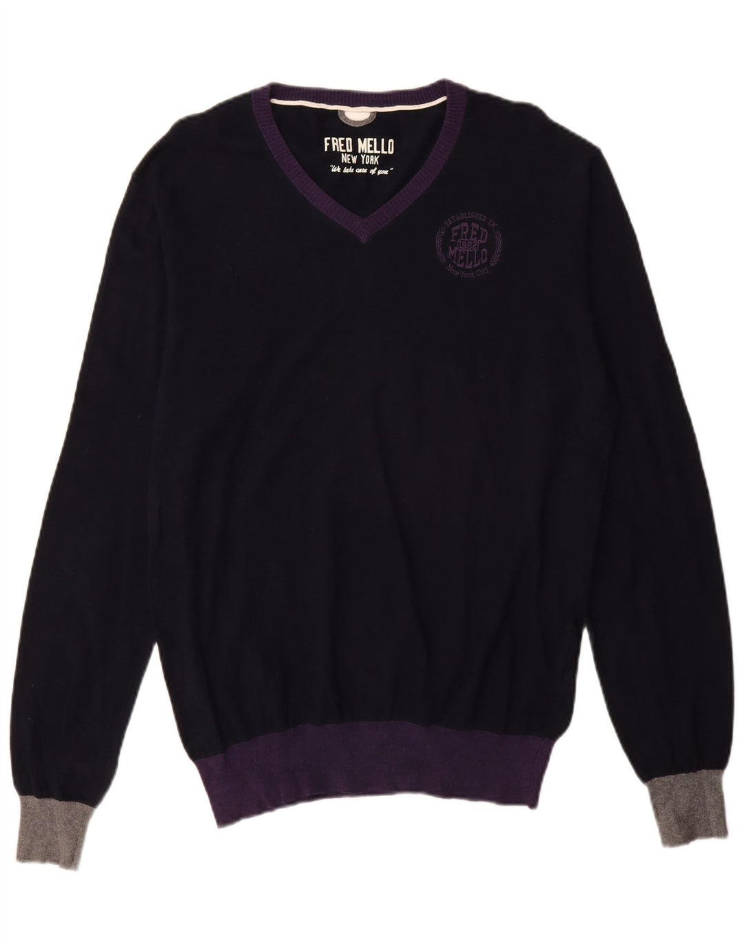 Мужской джемпер с v-образным вырезом Fred Mello, большой темно-синий, хлопковый с цветными блоками