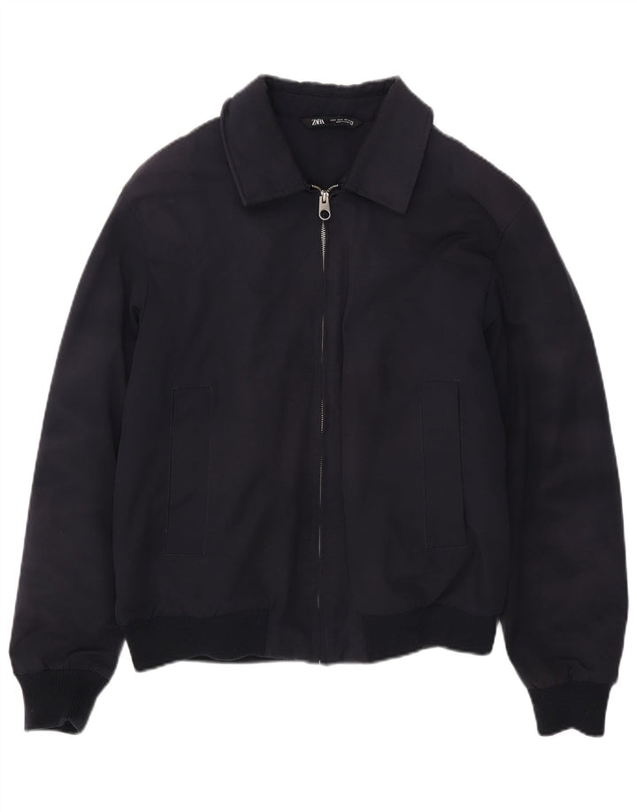 Мужская куртка-бомбер Zara UK 38, средний темно-синий полиэстер