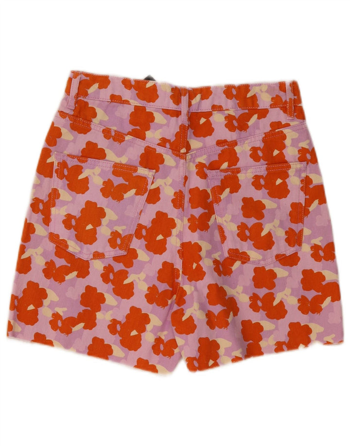 Женские джинсовые шорты ZARA с высокой талией EU 36, маленькие W26, разноцветные с цветочным принтом