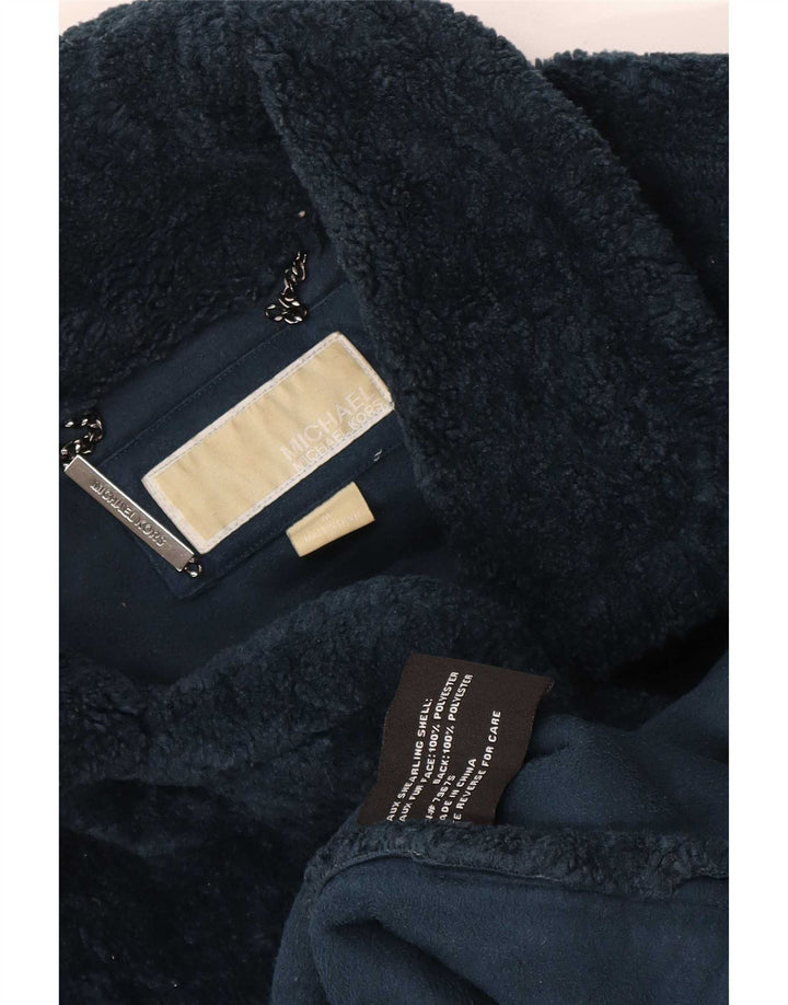 Женское пальто из искусственного меха Michael Kors UK 14, средний темно-синий, полиэстер