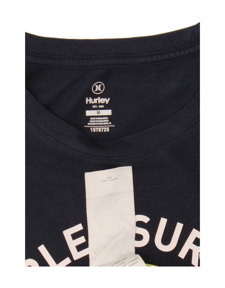 HURLEY Mens Graphic T-Shirt Top Medium Navy Blue Cotton Vintage Hurley and Second-Hand Hurley from Messina Hembry 