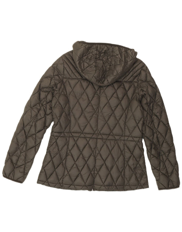 MICHAEL KORS Женская стеганая куртка с капюшоном UK 14 Средний Серый Нейлон