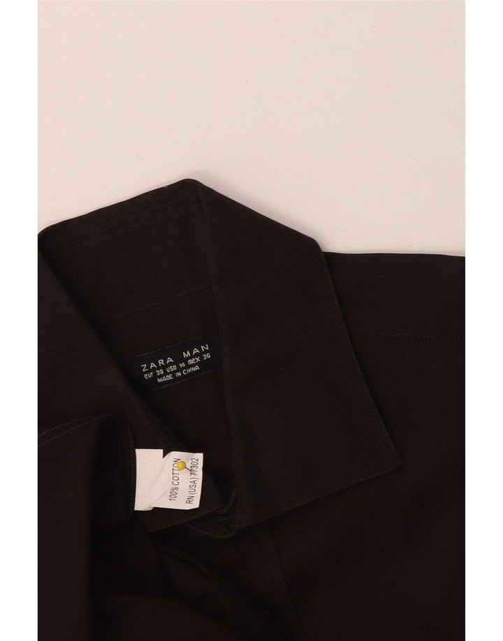Мужская рубашка Zara EU 38, средний коричневый хлопок, хлопок