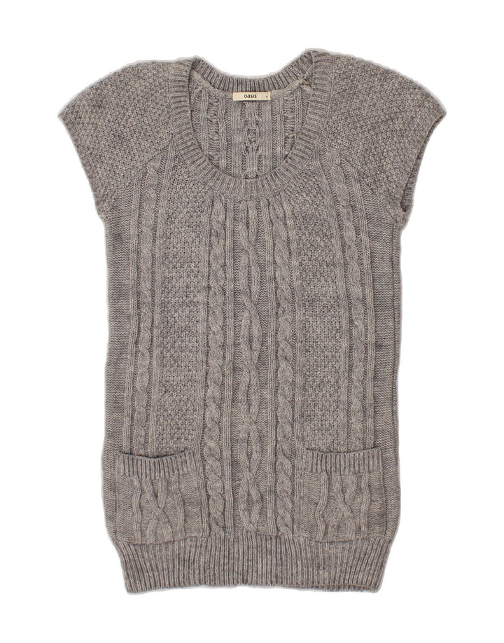 OASIS Womens Short Sleeve Boat Neck Jumper Sweater UK 12 Medium Grey Vintage Oasis and Second-Hand Oasis from Messina Hembry 