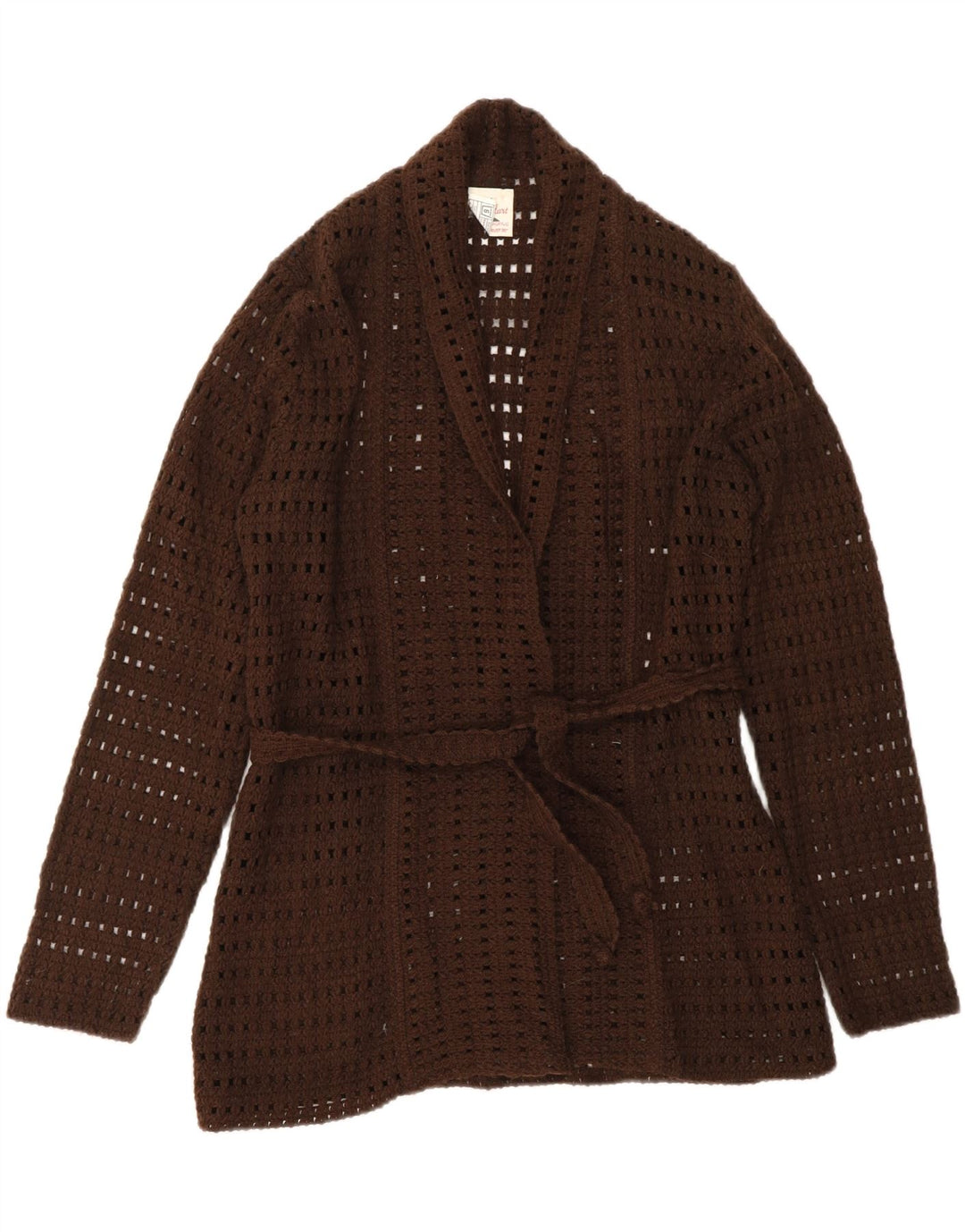 ВИНТАЖНЫЙ женский свитер-кардиган крючком UK 14, большой коричневый акрил