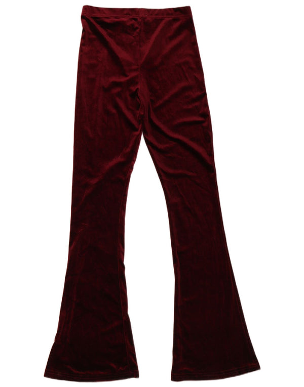 Topshop Женские бархатные повседневные брюки-клеш UK 8 Small W27 L33 Бордовые