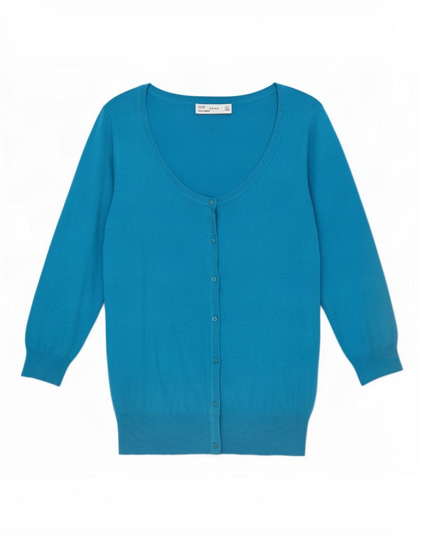Женский кардиган с рукавом 3/4 Zara UK 14, большой синий хлопок