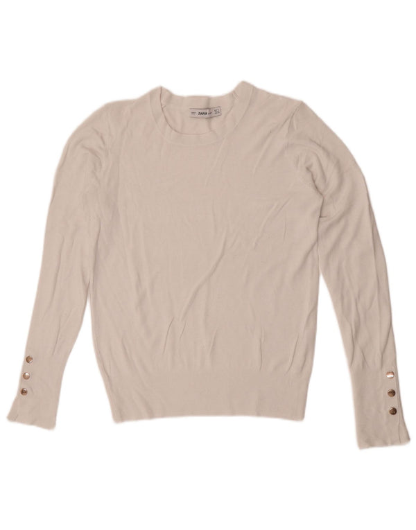 Женский джемпер с круглым вырезом Zara UK 12, средний белый