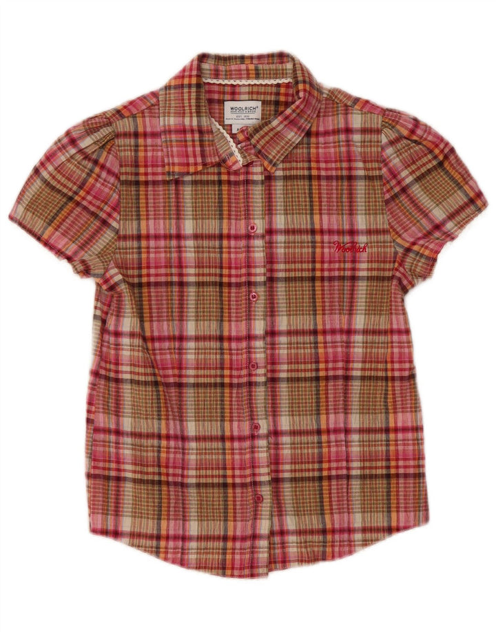 Рубашка с короткими рукавами Woolrich для девочек 9–10 лет, хлопковая разноцветная клетка