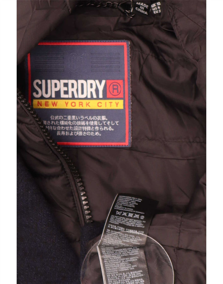 Женское пальто с капюшоном Superdry UK 10, маленькое темно-синее, шерсть