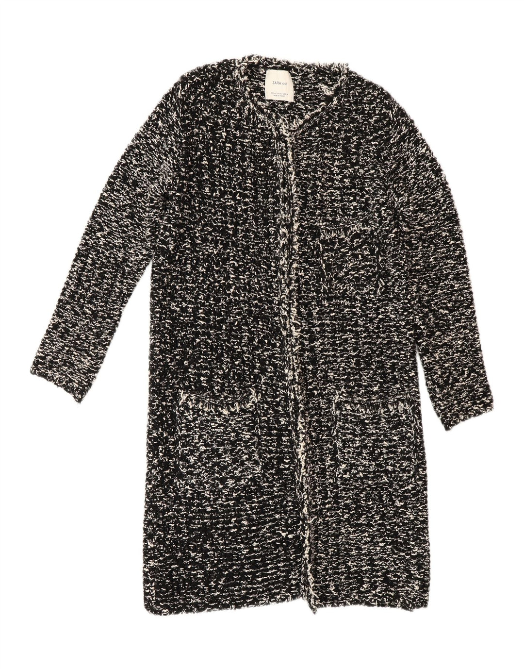 Женский удлиненный кардиган Zara UK 14, средний черный в крапинку