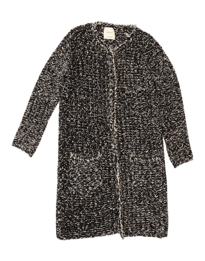 Женский удлиненный кардиган Zara UK 14, средний черный в крапинку