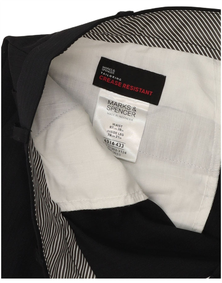 Мужские прямые костюмные брюки Marks & Spencer W38 L31 темно-синие из полиэстера
