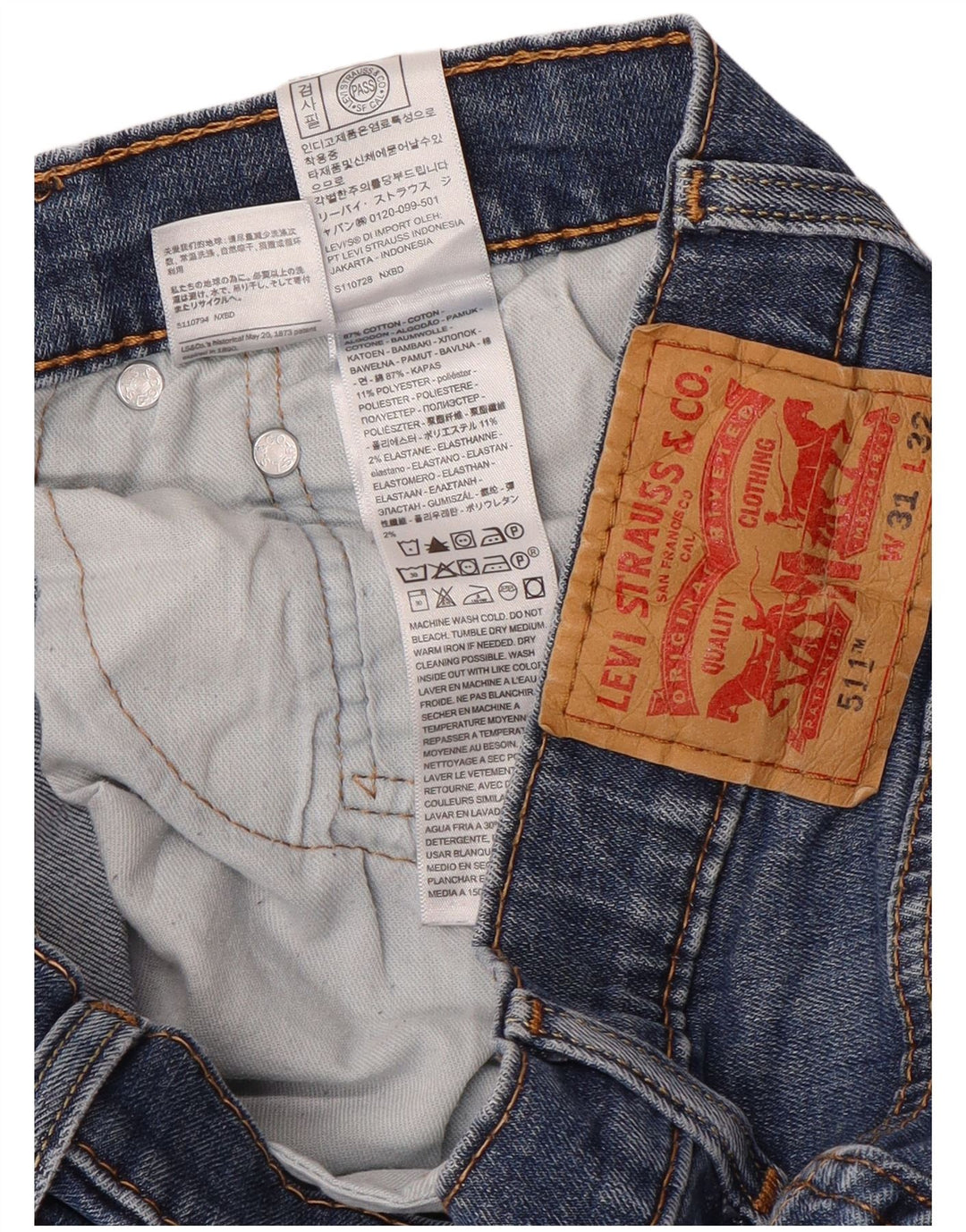 Мужские джинсы LEVI'S 511 Slim W31 L30 Синие, хлопок