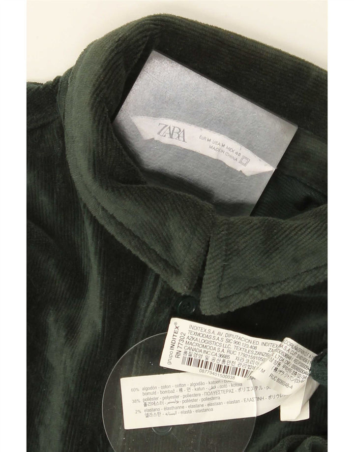 Мужская вельветовая пуловерная рубашка Zara среднего зеленого цвета, хлопок