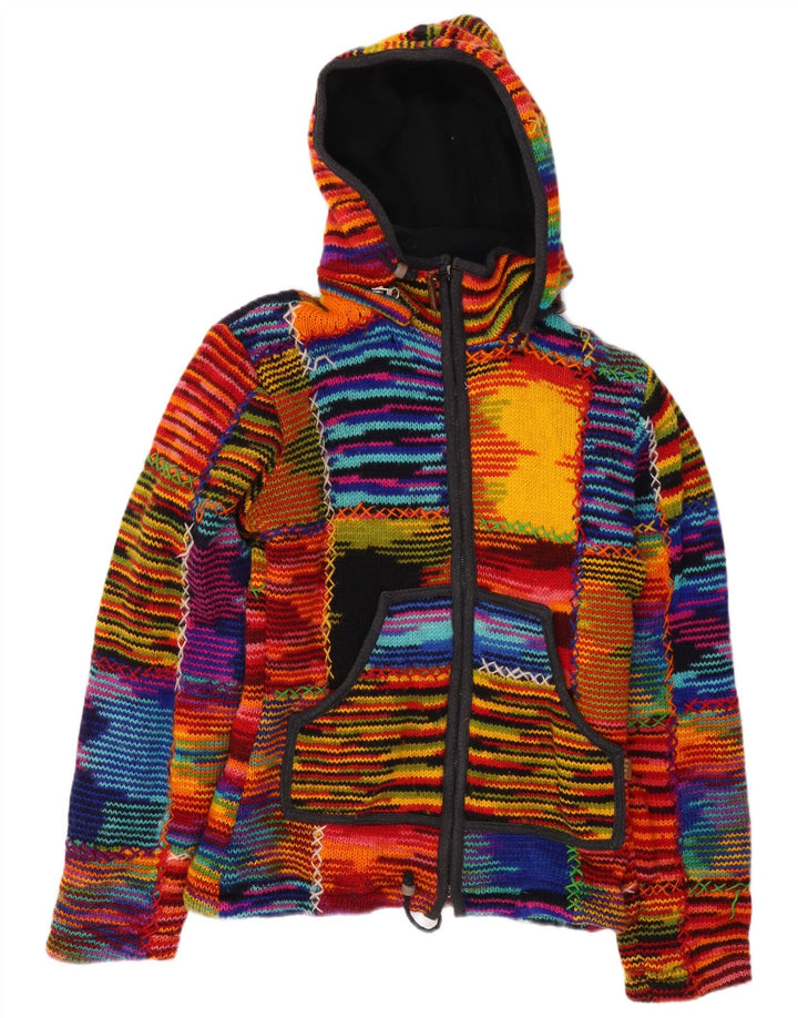 ВИНТАЖНЫЙ женский кардиган с капюшоном, Великобритания 12, средний, в разноцветную полоску