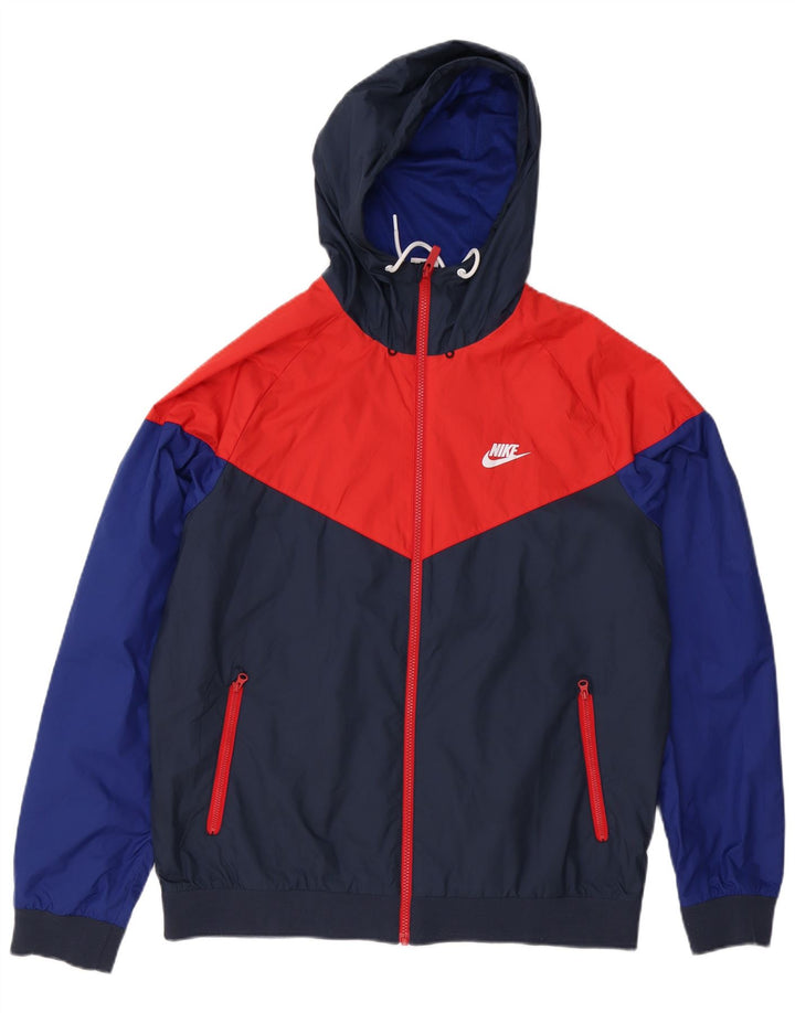 Мужская спортивная куртка с капюшоном Nike, большая темно-синяя полиэстер с цветными блоками