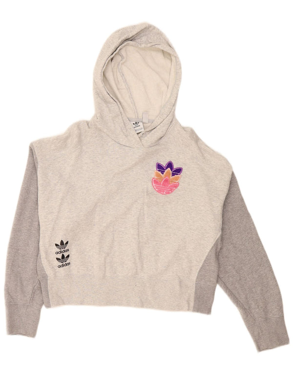 Женский укороченный джемпер с капюшоном Adidas Oversized UK 10, маленький серый цветной блок