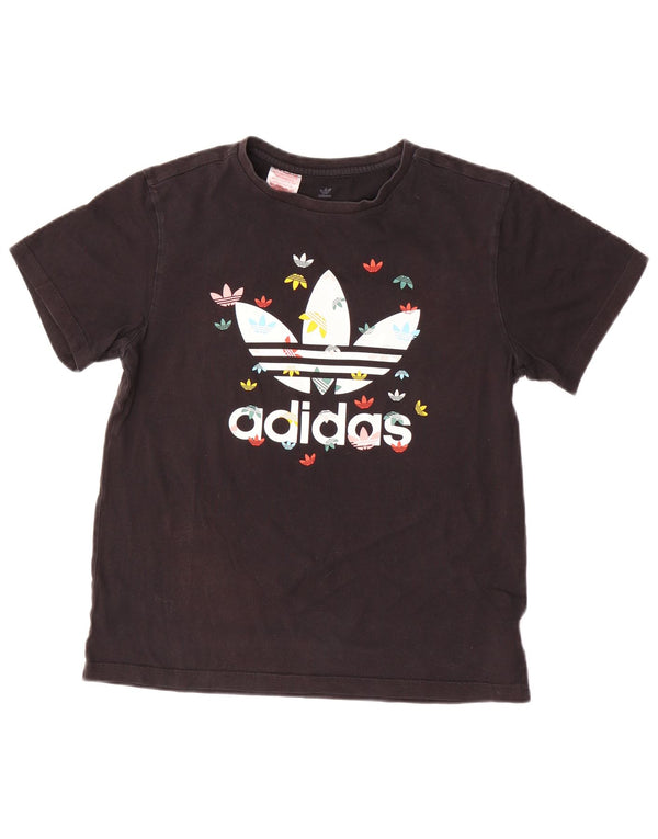 Футболка Adidas с рисунком для девочек, топ 13-14 лет, большой черный хлопок, хлопок