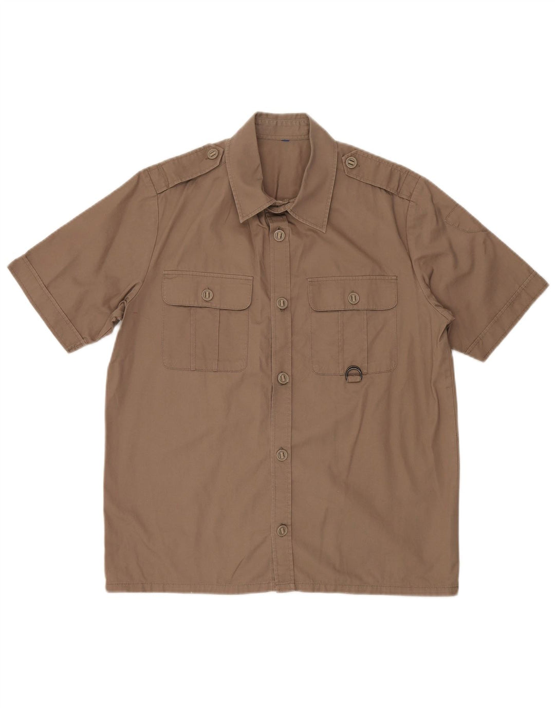 VINTAGE Mens Military Short Sleeve Shirt Medium Brown Cotton