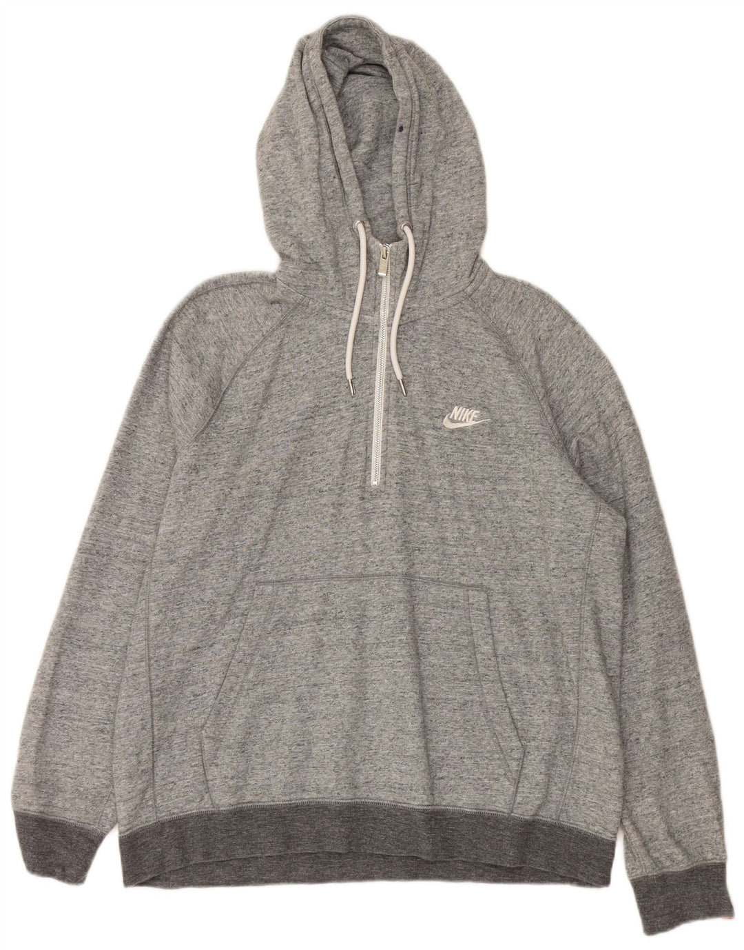 NIKE Mens Zip Neck Hoodie Jumper Large Grey Cotton