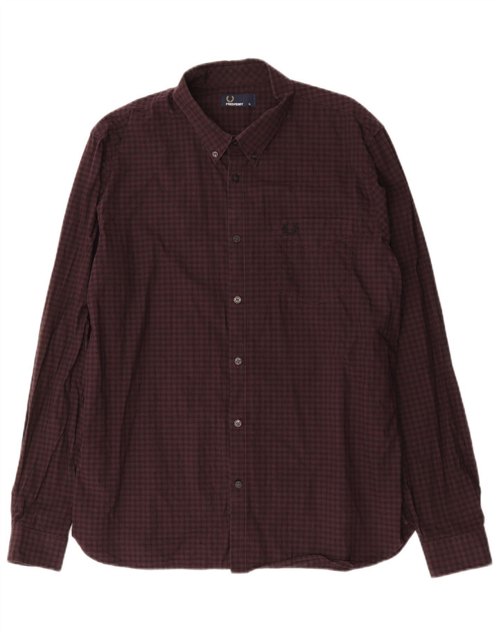Мужская рубашка Fred Perry XL, бордовая клетка, хлопок