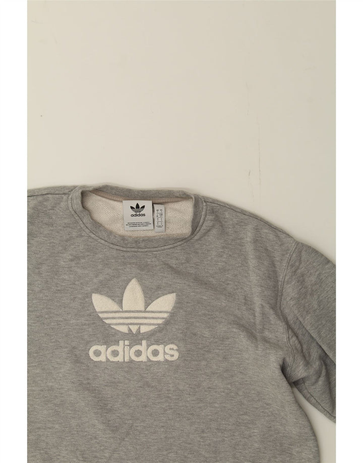 ADIDAS Mens Graphic Sweatshirt Jumper Small Grey Cotton Vintage Adidas and Second-Hand Adidas from Messina Hembry 
