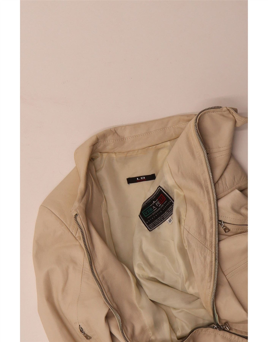 VINTAGE Womens Leather Jacket IT 42 Medium Beige Leather