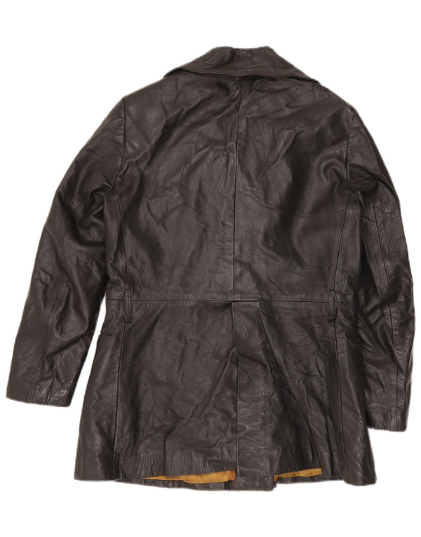 ВИНТАЖНАЯ женская двубортная кожаная куртка UK 12, средний черный